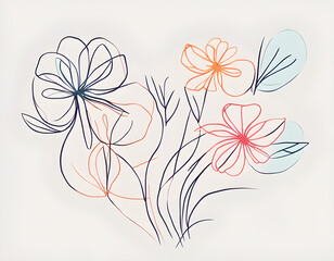 colorful Abstract flower with flowers by one line vector drawing. Portrait minimalistic style background