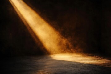Poster - A dark room comes alive with a single golden beam of light, casting an enchanting glow that highlights the texture and drama of the surrounding space