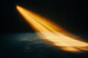 Poster - A room filled with darkness is illuminated by a striking beam of golden light, creating dramatic contrasts on the surface below