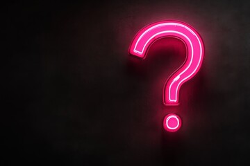 Poster - A bright pink neon question mark casts a soft glow against a pitch-black backdrop, creating a captivating and mysterious atmosphere
