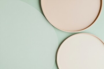 Poster - A minimalist arrangement features an abstract interplay of mint green and cream tones, highlighted through circular forms in soft pastel hues