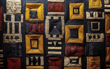 Poster - Background Showcasing African Kuba Cloth from Congo with Intricate Patterns