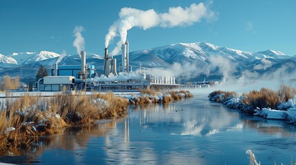 Geothermal power plant.
Green energy. Geothermal power plant pipeline and steam. Clean green renewable energy. Alternative energy. Clean ecology. Environmental protection. Healthy lifestyle