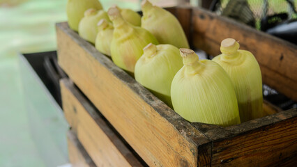 Photo of fresh sweet corn on a Wood basket