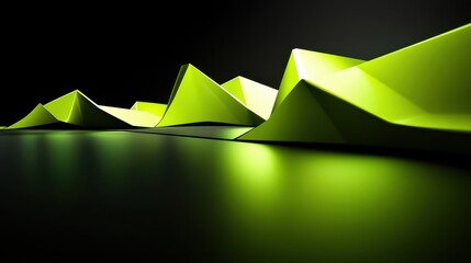 Wall Mural - Abstract Green Paper Polygons on Black Background