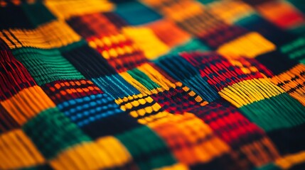 Poster - Close-Up of African Kente Cloth from Ghana with Bold and Vibrant Patterns