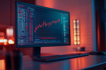 Aufkleber - a computer monitor illuminates a detailed cryptocurrency chart with fluctuating lines and bars in a 