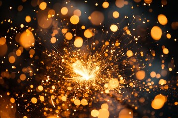 Poster - Golden sparks explode beautifully, creating a dazzling burst of light that captivates against a contrasting dark background