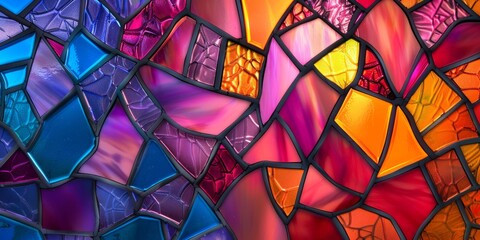 Wall Mural - This design showcases a colorful and vibrant abstract stained glass pattern featuring vivid hues and dynamic shapes