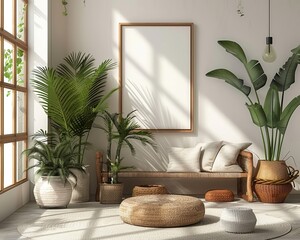 Aufkleber - A serene indoor environment features lush plants, natural light, and a cozy seating area perfect for relaxation and decor inspiration.