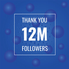 12000000 OR 12m followers celebration. Thank you 12000000 followers congratulation template banner. banner for social 12m friends and followers. celebrate subscribers and followers.
