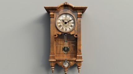 Poster - A 3D model of a traditional wall clock with wooden frame and pendulum, evoking a sense of warmth and tradition.