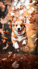 Wall Mural - Corgi Close Up Running Floating on Air Shoot AI Generative