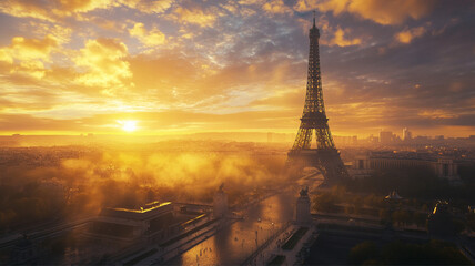 The Eiffel Tower at sunset in Paris, France, Europe