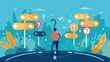 © RABBI - flat design BigBusiness decision making, career path, choose the right way to success concept, confusing businessman looking at multiple road sign with question