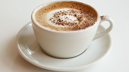 Sticker - A cappuccino with foam in a simple white cup and saucer.