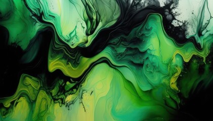 Poster - Abstract Green Swirls in Liquid Art