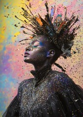 Wall Mural - A woman with a glittery headdress and face paint