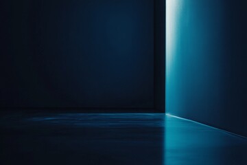 Poster - a smooth gradient unfolds from black to deep blue as soft light illuminates a corner space, creating