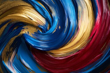 Poster - Swirling brushstrokes flow in vivid blue, red, and gold hues, creating an engaging abstract composition full of movement and energy