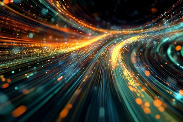 Fototapete - Vibrant swirls of digital data streams intertwine, creating a mesmerizing display of light and color in a virtual environment