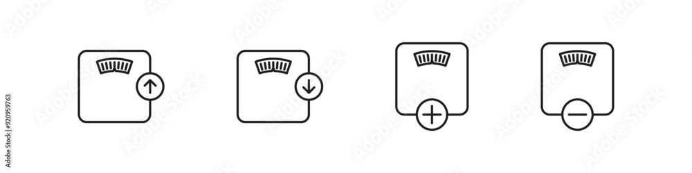 Weight scale vector icon set. Weight gain and reduce icons. Stock ...
