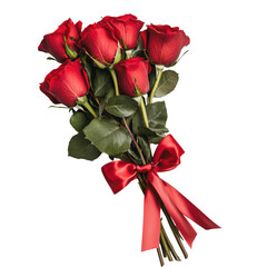 Wall Mural - PNG Red rose bouquet with ribbon on white