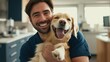© YURIMA - A joyful veterinarian is happily interacting with a cheerful Golden Retriever inside a veterinary clinic, showcasing their bond and love for dogs during a friendly visit to the animal health facility