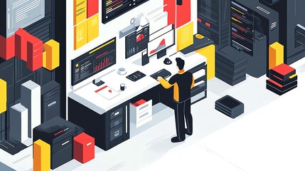 Aufkleber - Isometric illustration of a modern office workplace.