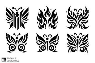 Wall Mural - tribal flame butterfly tattoo Illustrations Clip Art  Graphic Design Elements Black and White Vector Silhouette