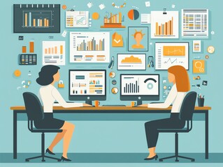 Aufkleber - Two Businesswomen Working Together on Data Analysis.