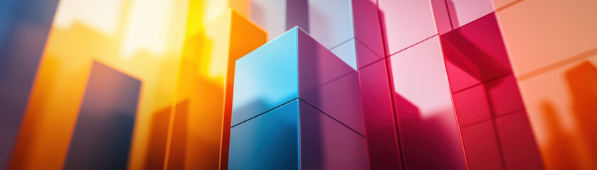 Poster - Vibrant colorful abstract geometric shapes in high resolution. Modern design with glossy cube structures in various bright hues and gradients.