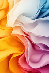 Poster - Vivid, colorful abstract design with flowing, layered shapes in yellow, orange, pink, and blue hues, creating a dynamic and vibrant visual effect.