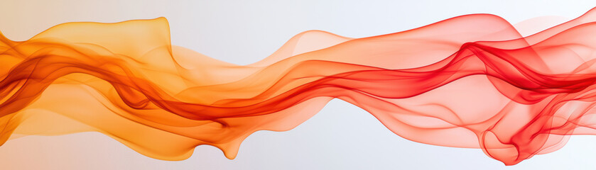 Poster - elegant flowing waves of red and orange intertwining on a soft white background, creating a sense of
