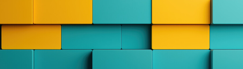 Poster - Colorful abstract pattern with yellow and teal rectangular tiles forming a geometric design. Bright and modern background for creative projects.