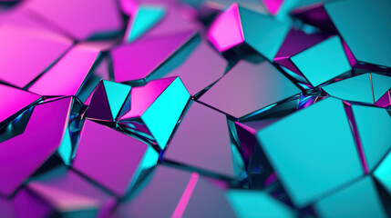 Poster - Vibrant abstract image featuring geometric shapes in bright pink and turquoise hues, creating a futuristic and dynamic visual effect.