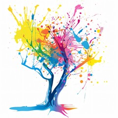 Wall Mural - Abstract splattering colorful graffiti of a tree