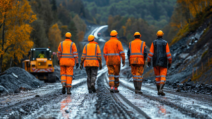 Road construction supervision team Civil engineers work at road construction sites to supervise new road construction and inspect road construction sites.