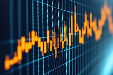 Poster - Close-up view of a digital financial chart displaying stock market trends with vibrant lines and grid.