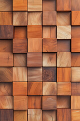 Poster - Wooden blocks arranged in various shades and textures create a visually appealing geometric pattern, perfect for backgrounds or design elements.