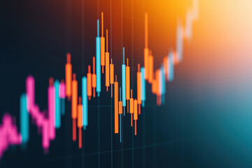 Poster - vibrant financial stock market chart with luminous candlestick patterns on a dark background, repres
