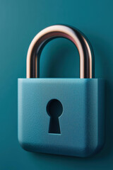 Poster - Close-up view of a blue lock padlock with a keyhole, symbolizing security, protection, and safety. Ideal for cyber security and data protection concepts.