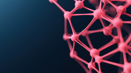 Aufkleber - Abstract close-up of interconnected pink nodes against a dark blue background, representing a network or molecular structure.