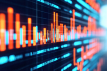 Poster - Abstract technology background with defocused data charts and colorful lines depicting financial graph analysis and stock market trends.