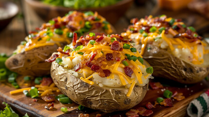 Wall Mural - large twice baked potatoes topped with bacon and cheddar cheese