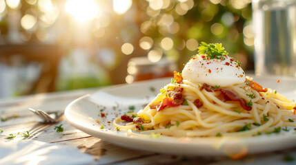 Wall Mural - pasta with bacon and egg