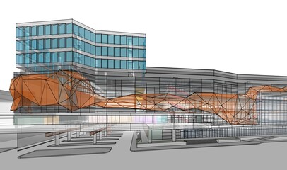 Wall Mural - 3d rendering sketch of modern building 