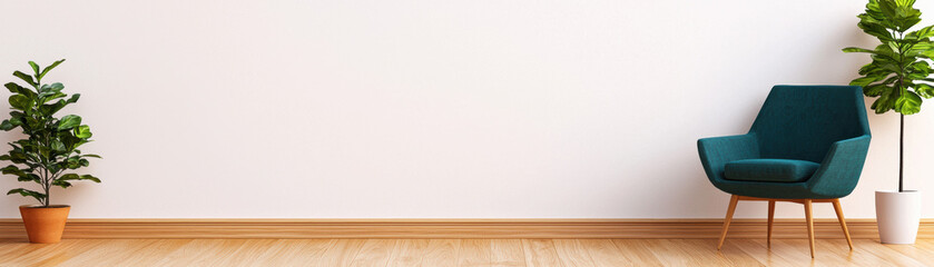 Poster - minimalist interior with a cozy armchair and vibrant green plants against a white wall and wooden fl