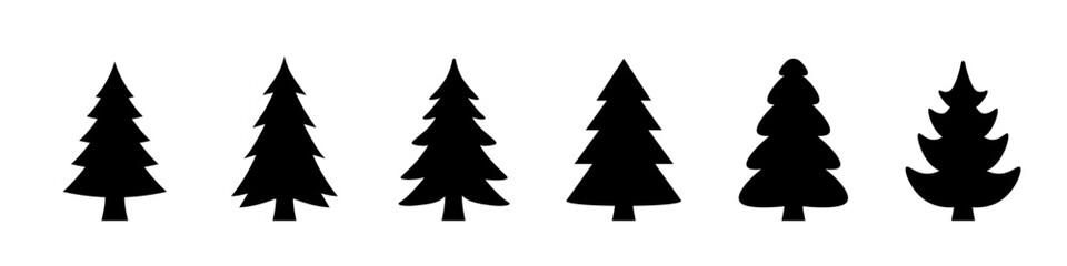 Pine icon set. Fir tree vector set.