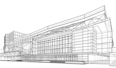 Wall Mural - 3d rendering sketch of modern building 